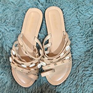 Beige Strappy Sandals with Shell Accents